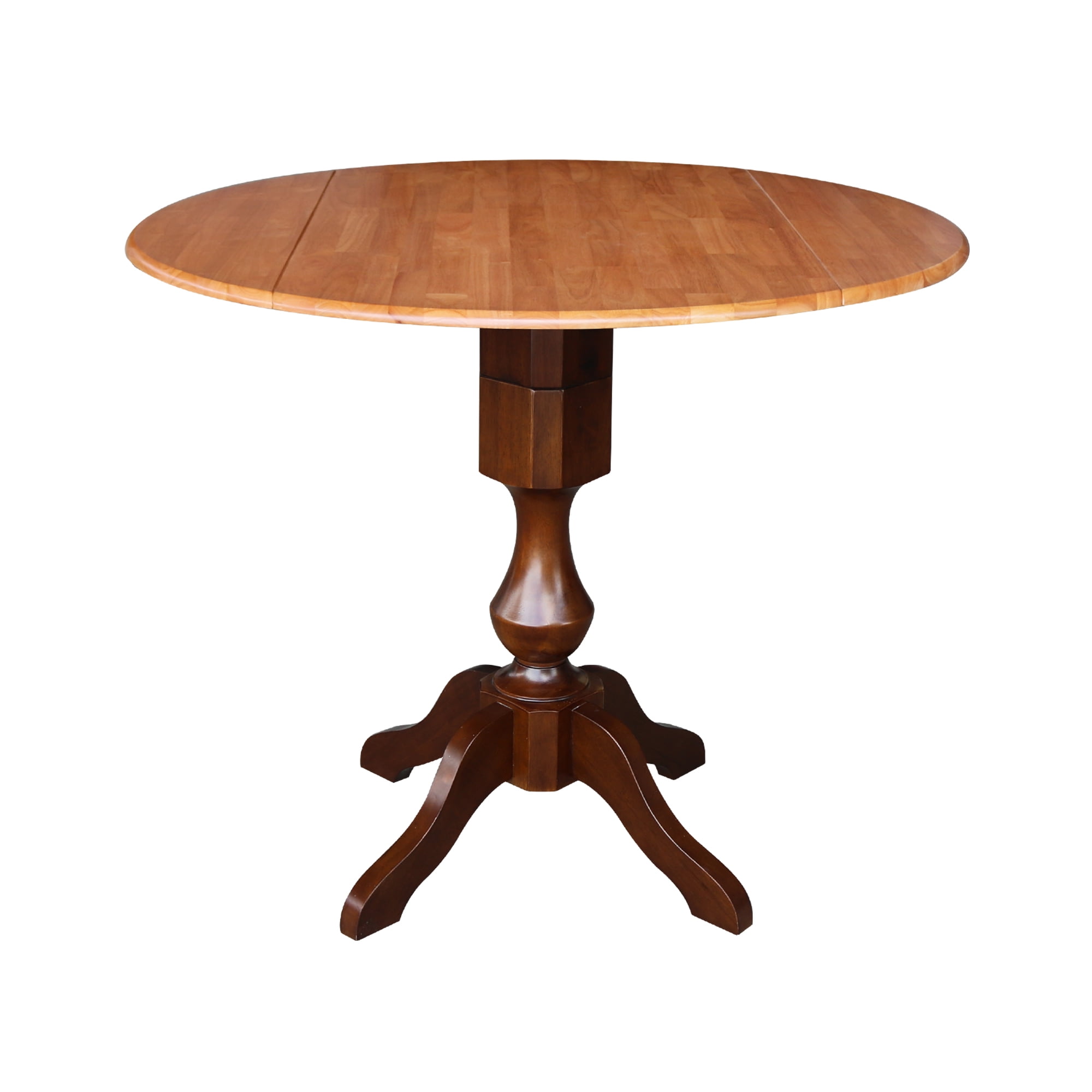 42" Round Solid Wood Cinnamon/Espresso Dual Drop Leaf Pedestal Counter Height Table by International Concepts
